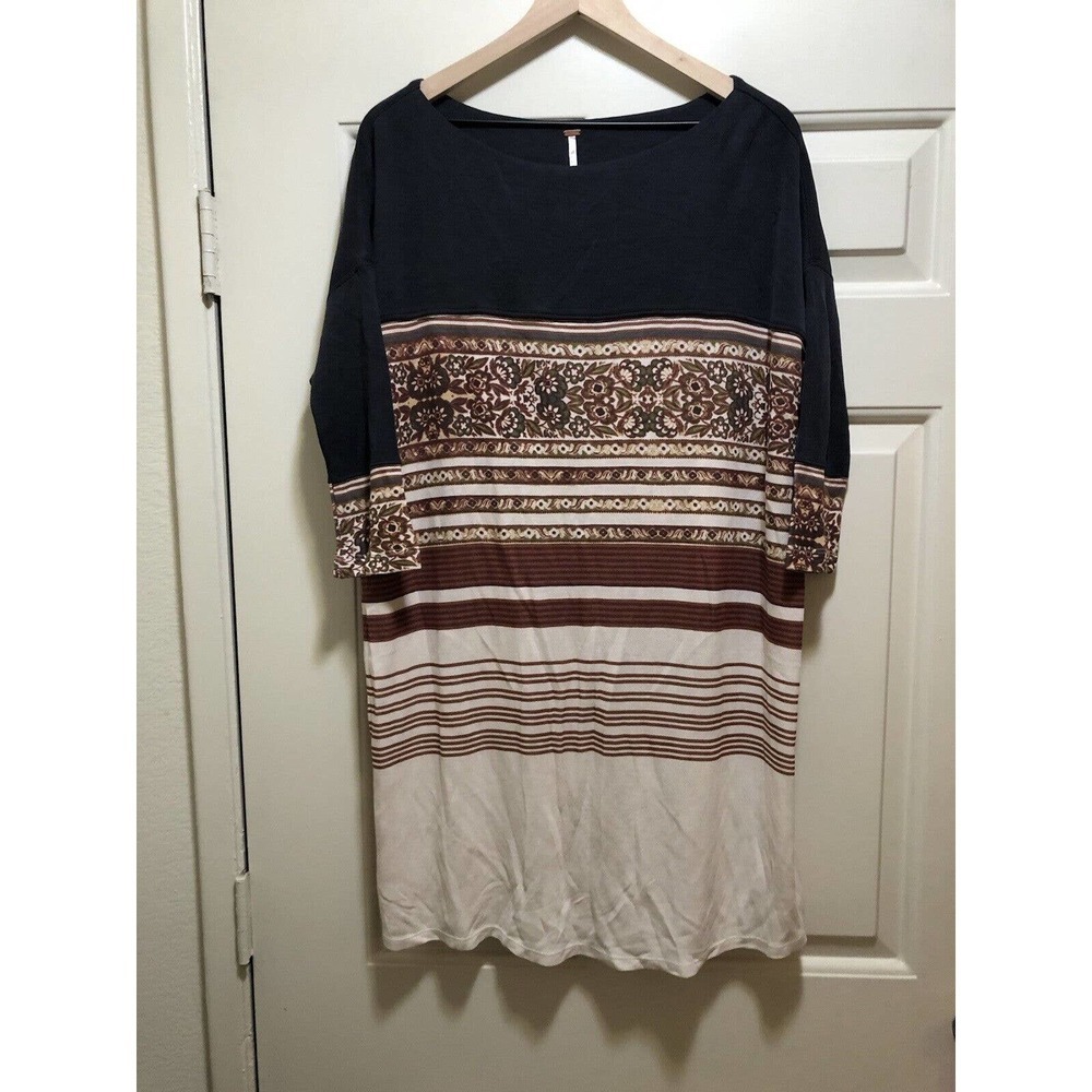 Free People XS Dress Stepping Out Neutral Tunic Shift Scoop Neck OB611688 - Picture 2 of 10